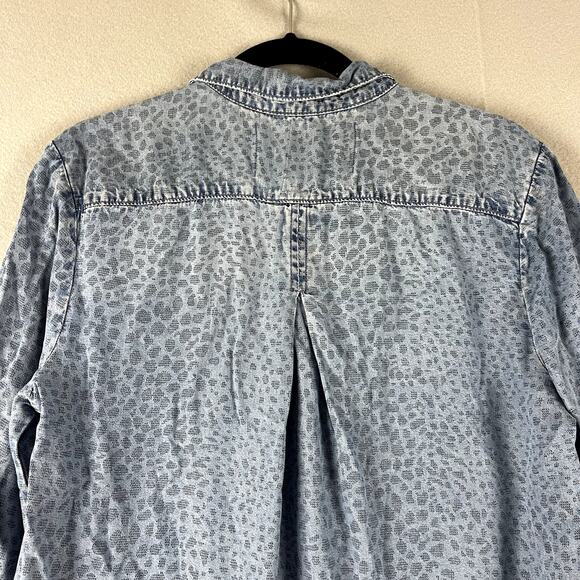 Bella Dahl Leopard Print Tencel Top Womens Medium Blue Button Down 3/4 Sleeve - Picture 14 of 16